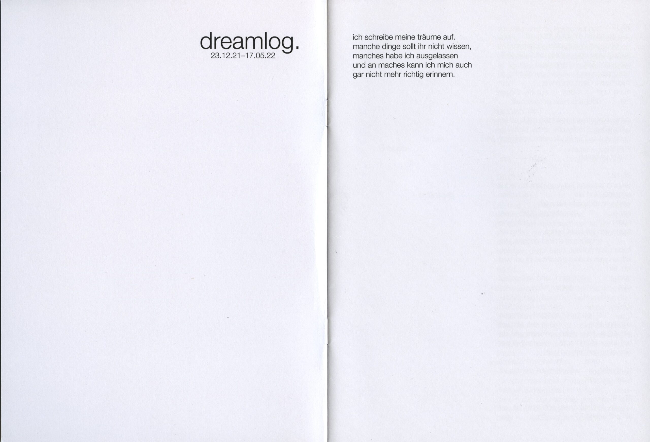 Dreamlog Typografie Buch Träume Zine